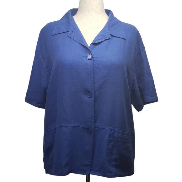 Kathie Lee Collection Women’s XL Linen Cardigan Blue Button-Up Lightweight Top - Picture 1 of 9